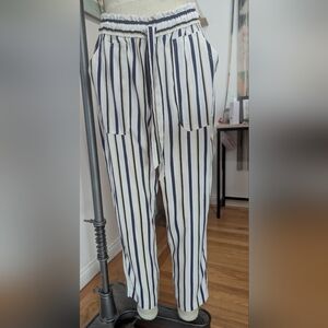 Zara Navy and White Striped Trousers